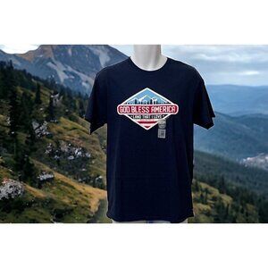 Patriotic God Bless America Men Crew Neck T Shirt Size M Short Sleeve Navy Red